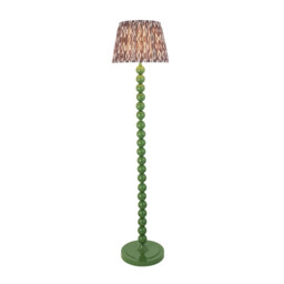 Higgledy Gloss Cotswold Green Paint Floor Lamp with Pearl Grey Fabric Ikat Shade 35cm E27
