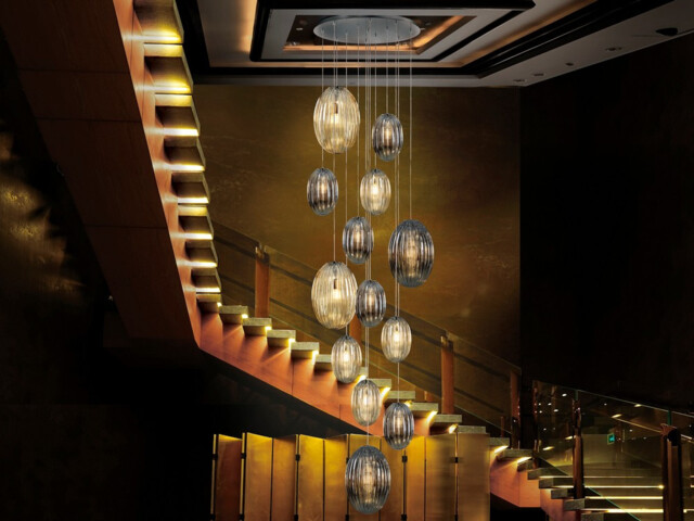 Ovila Modern Cluster Dimmable 13 Light LED Pendant Light, Oval Smoke & Brandy Shades with Remote Control - image 1