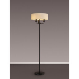 Banyan 3 Light Switched Floor Lamp With 45cm x 15cm Faux Silk Fabric Shade Matt Black/White - thumbnail 2