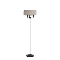 Banyan 3 Light Switched Floor Lamp With 45cm x 15cm Faux Silk Fabric Shade Matt Black/White - thumbnail 5