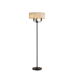 Banyan 3 Light Switched Floor Lamp With 45cm x 15cm Faux Silk Fabric Shade Matt Black/White
