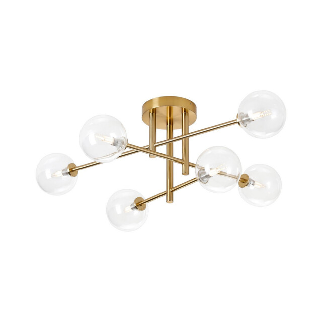 Tivoli Semi Flush Ceiling Tiered, 6 Light G9, IP44, Brass Gold/Clear Smooth Round Glass - image 1