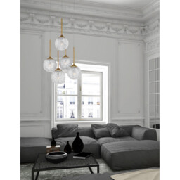 Mirano 5 Light Cluster Pendant Ceiling Light Clear Structured Glass, Brushed Gold Steel LED G9 IP20 - thumbnail 2