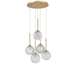 Mirano 5 Light Cluster Pendant Ceiling Light Clear Structured Glass, Brushed Gold Steel LED G9 IP20 - thumbnail 1
