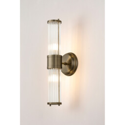 Fairport 2 Light Glass Rod Wall Up & Down, E14, IP44, Antique Brass/Clear Glass Rods - thumbnail 3