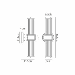 Fairport 2 Light Glass Rod Wall Up & Down, E14, IP44, Antique Brass/Clear Glass Rods - thumbnail 2
