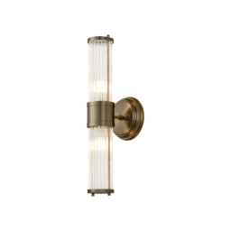 Fairport 2 Light Glass Rod Wall Up & Down, E14, IP44, Antique Brass/Clear Glass Rods - thumbnail 1