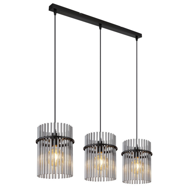 Gorley Bar Pendant Ceiling Light Matt Black Smoke Glass Shade 3x E27 - image 1