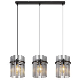 Gorley Bar Pendant Ceiling Light Matt Black Smoke Glass Shade 3x E27 - thumbnail 3