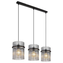 Gorley Bar Pendant Ceiling Light Matt Black Smoke Glass Shade 3x E27 - thumbnail 1