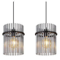 Gorley Bar Pendant Ceiling Light Matt Black Smoke Glass Shade 3x E27 - thumbnail 5
