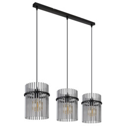 Gorley Bar Pendant Ceiling Light Matt Black Smoke Glass Shade 3x E27 - thumbnail 2