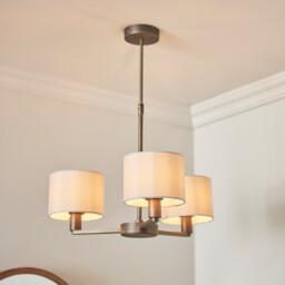 Daley 3 Light Multi Arm Pendant Light Antique Bronze Plate Marble Fabric - thumbnail 2