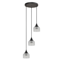 DeRuyter 3 Light Round Pendant, E27 Satin Black/Prismatic Dome Glass, Clear - thumbnail 5