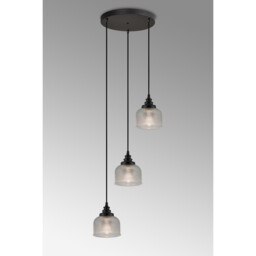 DeRuyter 3 Light Round Pendant, E27 Satin Black/Prismatic Dome Glass, Clear - thumbnail 3