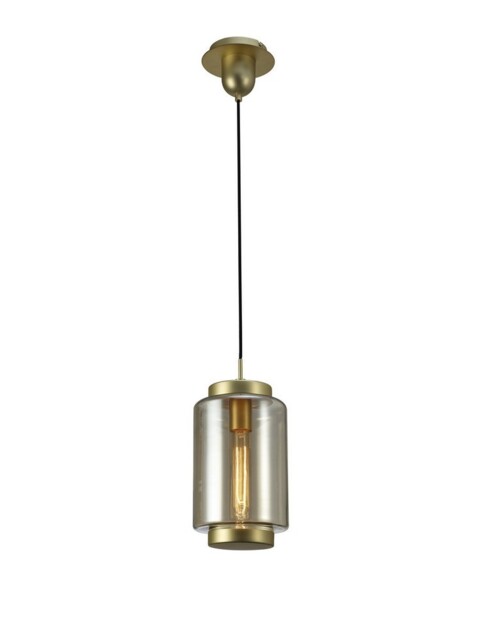 Jarras Ceiling Pendant 20cm Round, 1 x E27 (Max 40W), Matt Gold , Cognac Glass - image 1