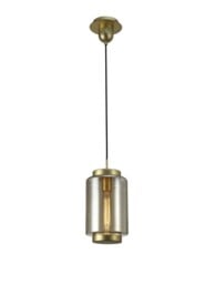 Jarras Ceiling Pendant 20cm Round, 1 x E27 (Max 40W), Matt Gold , Cognac Glass - thumbnail 1
