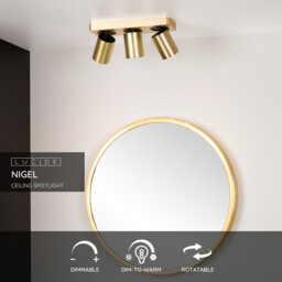 Nigel Modern Ceiling Spotlight Bar - LED Dim to warm - GU10 - 3x5W 2200K/3000K - Matt Gold, Brass - thumbnail 2