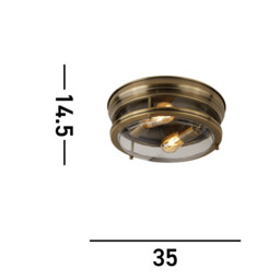 Edinburgh 2 Light Bathroom Flush Ceiling Light Antique Brass IP44, E27 - thumbnail 3