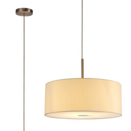 Baymont Satin Nickel E27 Single Pendant With 50cm Faux Silk Shade, Ivory Pearl/White Laminate
