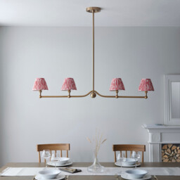 Santiago Brushed Aged Brass Plate Pendant Light with Coral Pink Fabric Ikat Shade 16cm 4x B22 - thumbnail 3