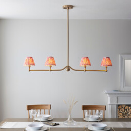 Santiago Brushed Aged Brass Plate Pendant Light with Coral Pink Fabric Ikat Shade 16cm 4x B22 - thumbnail 2