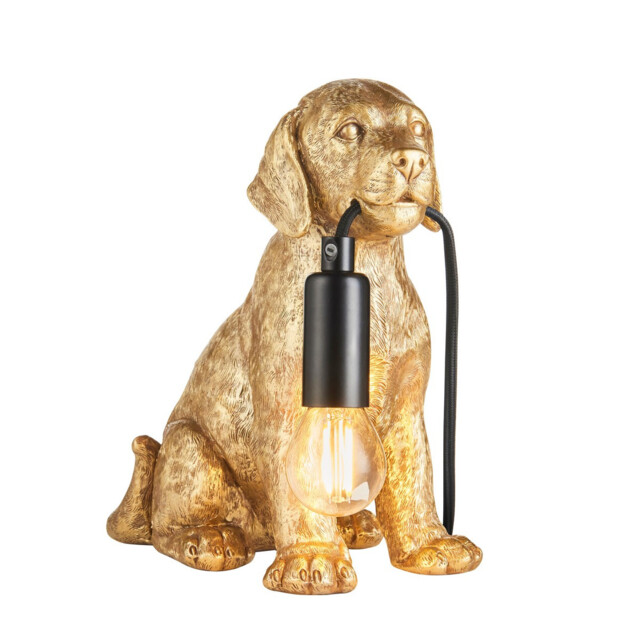 Labrador Puppy Table Lamp Vintage Gold Paint, Matt Black, 1x E14 - image 1