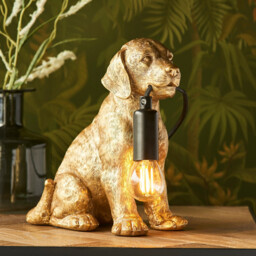 Labrador Puppy Table Lamp Vintage Gold Paint, Matt Black, 1x E14 - thumbnail 2