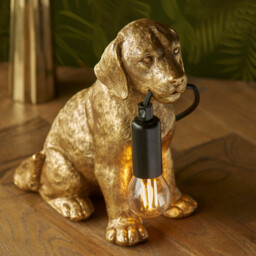 Labrador Puppy Table Lamp Vintage Gold Paint, Matt Black, 1x E14 - thumbnail 3