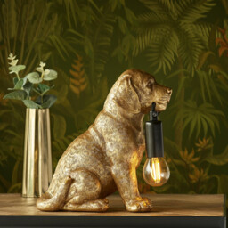 Labrador Puppy Table Lamp Vintage Gold Paint, Matt Black, 1x E14 - thumbnail 5