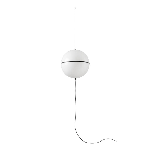 Dome 42cm Globe Pendant Ceiling Light Satin Black, Gloss White Shade E27 with Switch - image 1