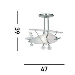 Novelty Aeroplane Semi Flush Ceiling Light Satin Silver and Glass, E27 - thumbnail 3