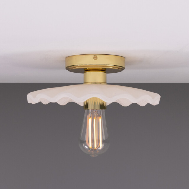 Kapok Ceiling Light, Matte White Striped, Polished Brass - image 1