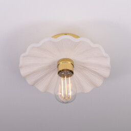 Kapok Ceiling Light, Matte White Striped, Polished Brass - thumbnail 2