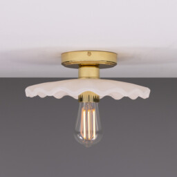 Kapok Ceiling Light, Matte White Striped, Polished Brass - thumbnail 1