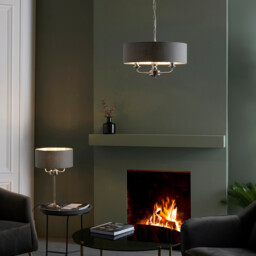Highclere Base & Shade Table Lamp, Bright Nickel Plate, Charcoal Fabric - thumbnail 3