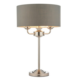 Highclere Base & Shade Table Lamp, Bright Nickel Plate, Charcoal Fabric - thumbnail 1