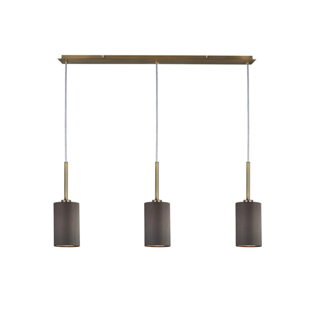 Baymont Antique Brass 3 Light E27 Linear Pendant, With 12cm x 20cm Faux Silk Shade, Grey - image 1