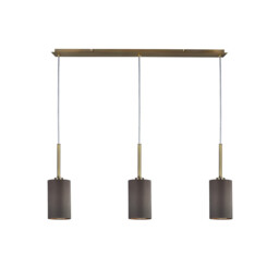 Baymont Antique Brass 3 Light E27 Linear Pendant, With 12cm x 20cm Faux Silk Shade, Grey