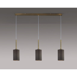 Baymont Antique Brass 3 Light E27 Linear Pendant, With 12cm x 20cm Faux Silk Shade, Grey - thumbnail 2