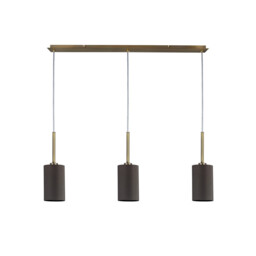 Baymont Antique Brass 3 Light E27 Linear Pendant, With 12cm x 20cm Faux Silk Shade, Grey - thumbnail 5