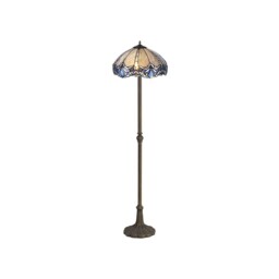 Worcester 2 Light Leaf Design Floor Lamp E27 With 40cm Tiffany Shade, Blue, Clear Crystal, Aged Antique Brass - thumbnail 1