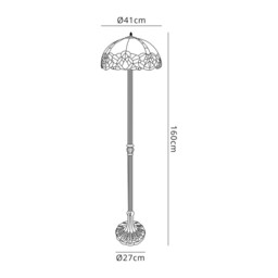 Worcester 2 Light Leaf Design Floor Lamp E27 With 40cm Tiffany Shade, Blue, Clear Crystal, Aged Antique Brass - thumbnail 2