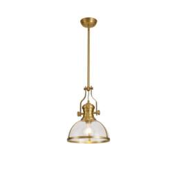 Cairo Ceiling Pendant, E27, Satin Gold With Round 30cm Satin Gold, Clear Glass Shade