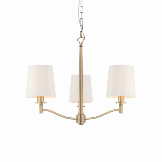 Ortona 3 Light Multi Arm Pendant Matt Antique Brass, Vintage White Faux Silk, E14 - image 1