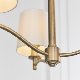 Ortona 3 Light Multi Arm Pendant Matt Antique Brass, Vintage White Faux Silk, E14 - thumbnail 5