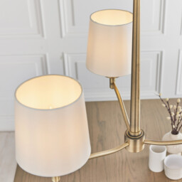 Ortona 3 Light Multi Arm Pendant Matt Antique Brass, Vintage White Faux Silk, E14 - thumbnail 3