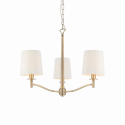 Ortona 3 Light Multi Arm Pendant Matt Antique Brass, Vintage White Faux Silk, E14 - thumbnail 1