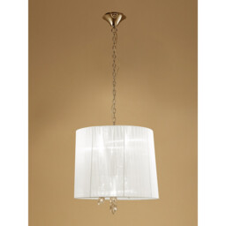 Tiffany Pendant 3+3 Light E14+G9, French Gold With White Shade & Clear Crystal - thumbnail 2
