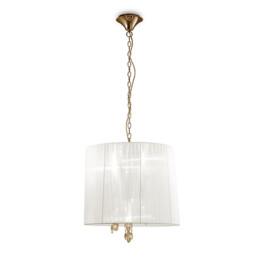 Tiffany Pendant 3+3 Light E14+G9, French Gold With White Shade & Clear Crystal - thumbnail 1